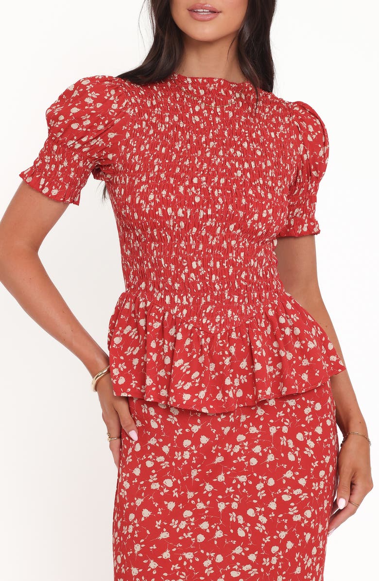 Petal & Pup Zoella Floral Smocked Peplum Top, Main, color, Red Floral