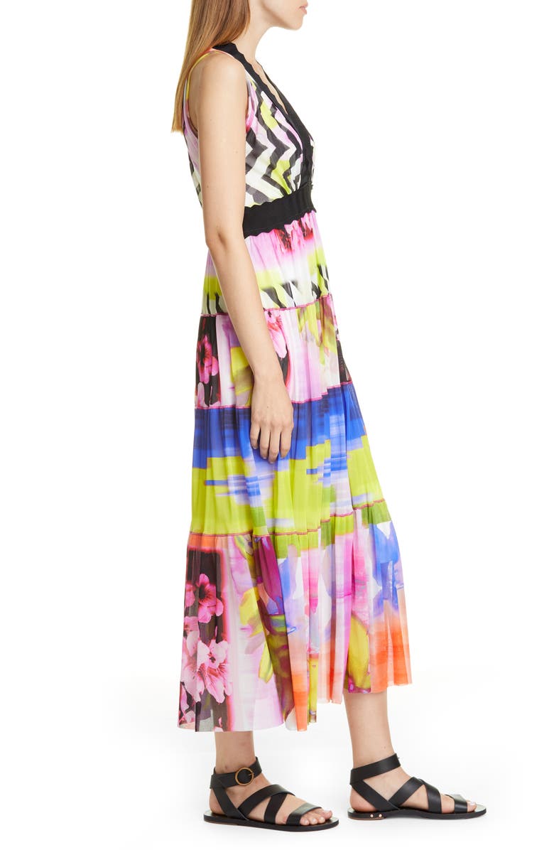 Fuzzi Floral Print Zigzag Midi Dress, Alternate, color,