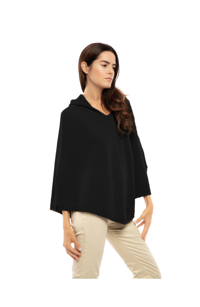 Monticelli Cashmere Pure Cashmere Hooded Poncho, Alternate, color, Black