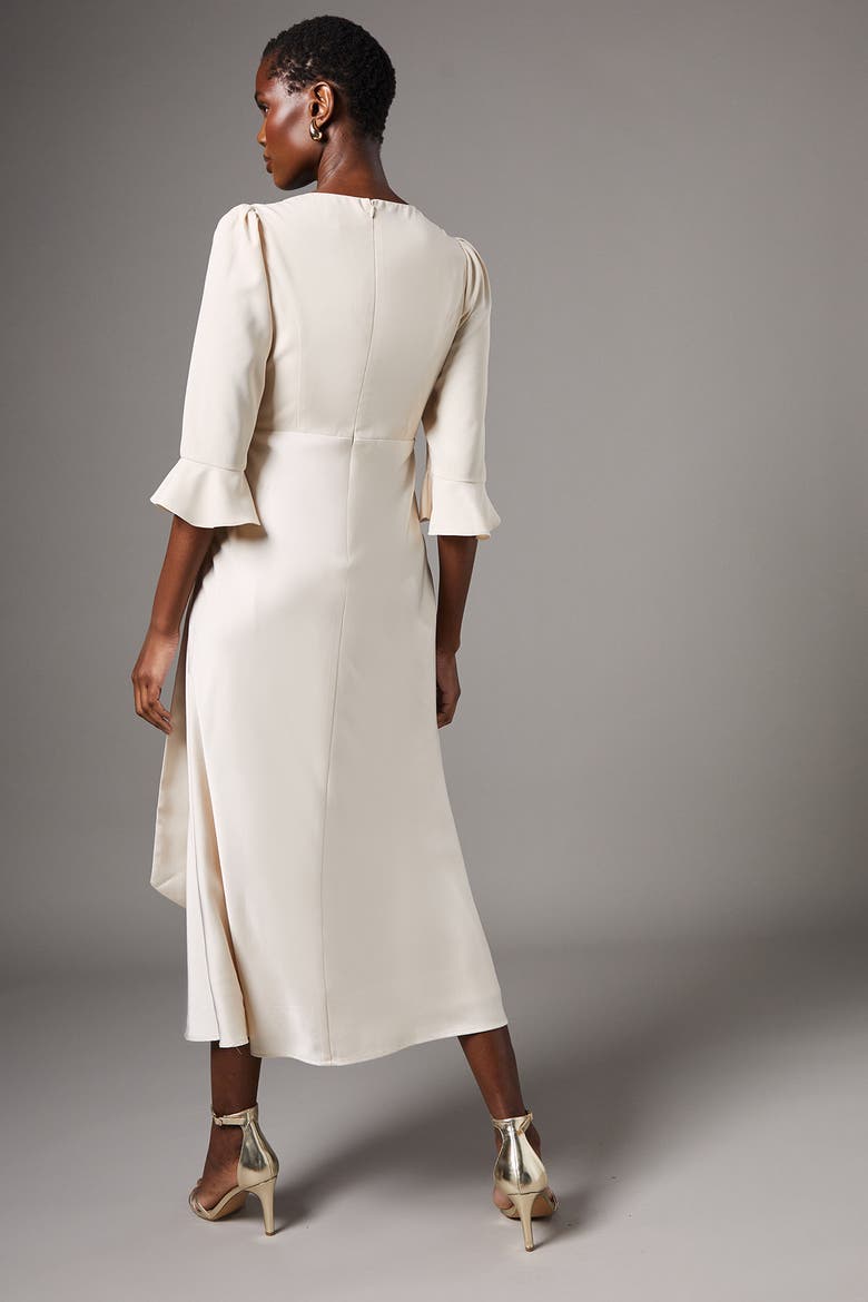 Ruffle Sleeve Satin Wrap Dress, Alternate, color, Champagne