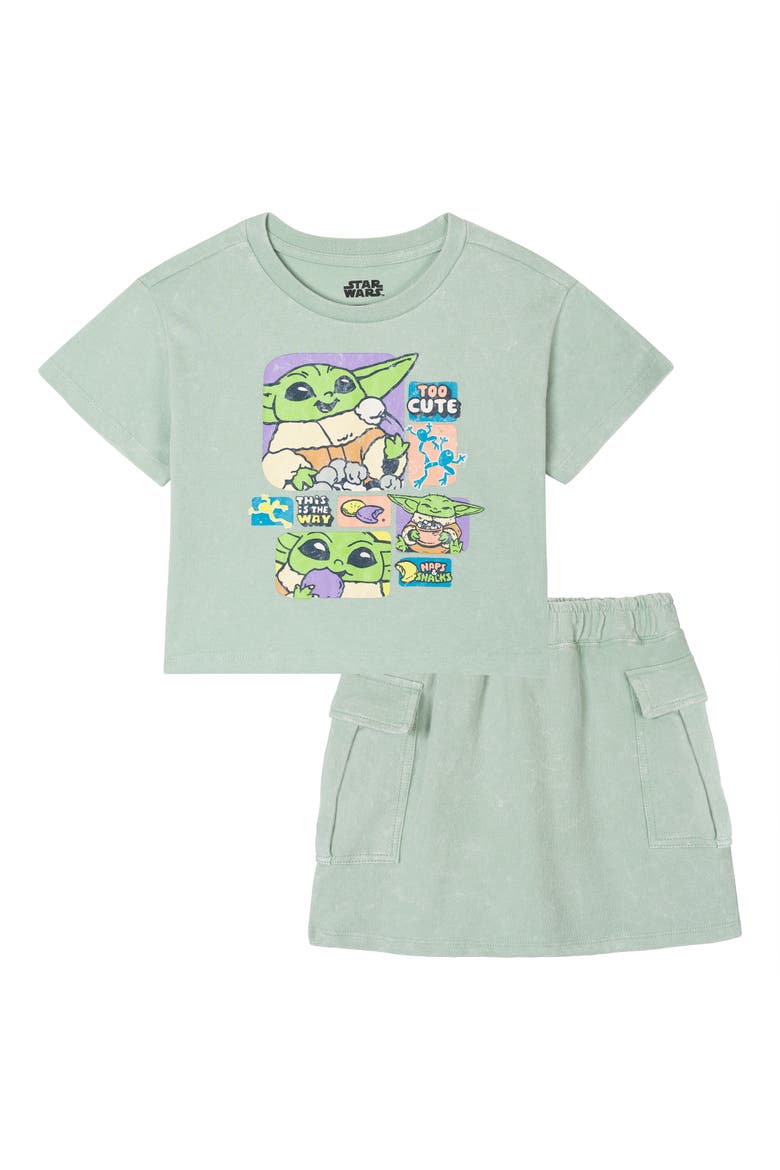 The Mandalorian Grogu 2-Piece Mineral Wash T-Shirt and Skort Set, Main, color, Grogu Sage Green