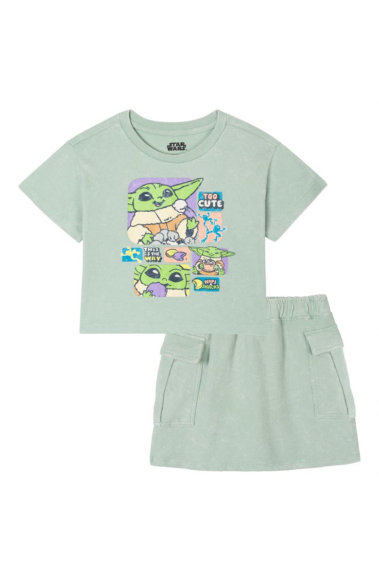 Star Wars The Mandalorian Grogu 2-Piece Mineral Wash T-Shirt and Skort Set, Main, color, Grogu Sage Green