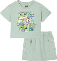 Star Wars The Mandalorian Grogu 2-Piece Mineral Wash T-Shirt and Skort Set