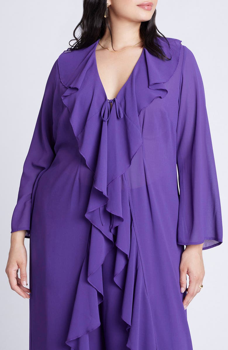 ELOQUII Ruffle Duster Jacket, Alternate, color,