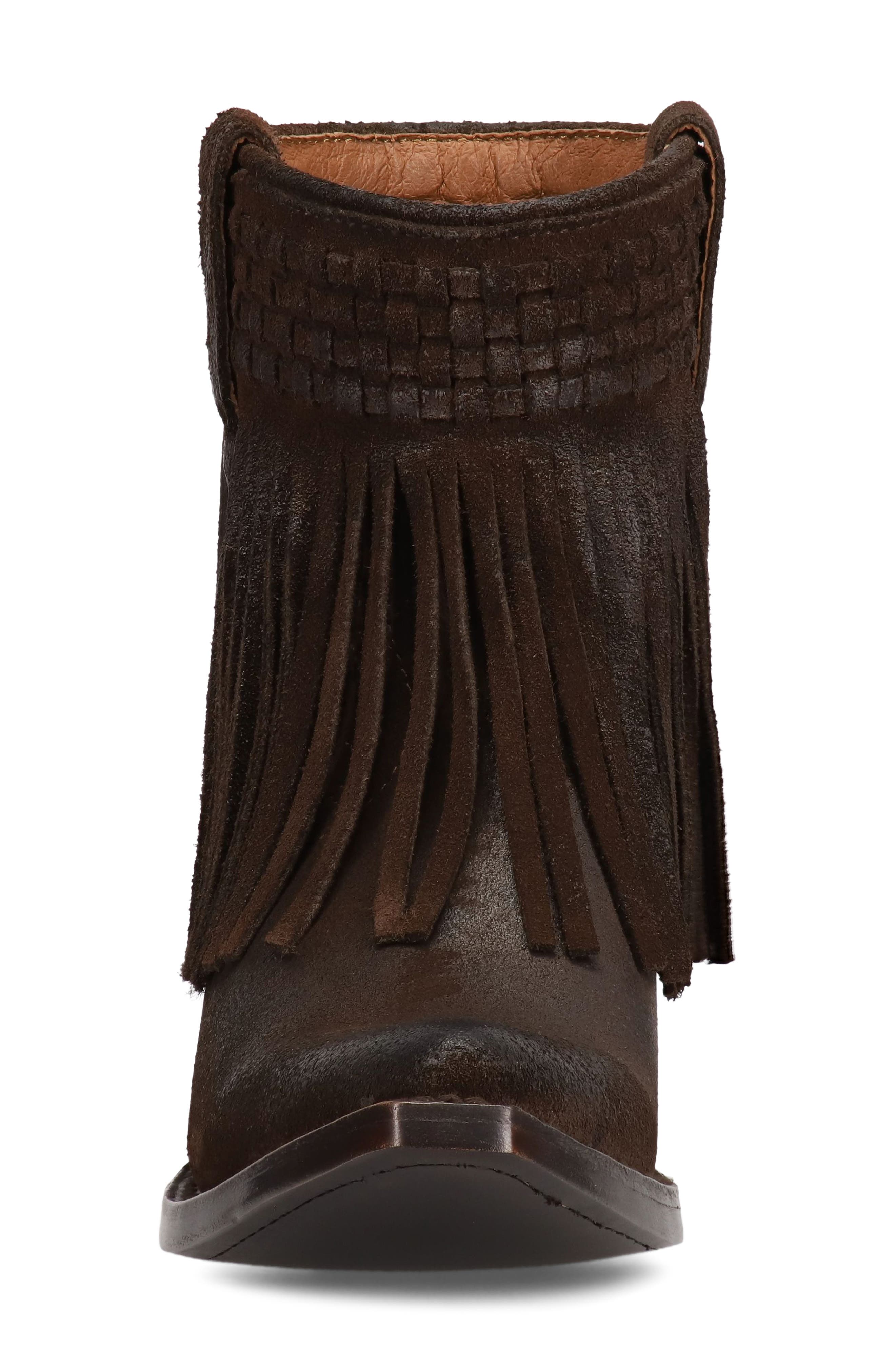 Sacha Fringe Leather Bootie, Alternate, color, CHOCOLATE