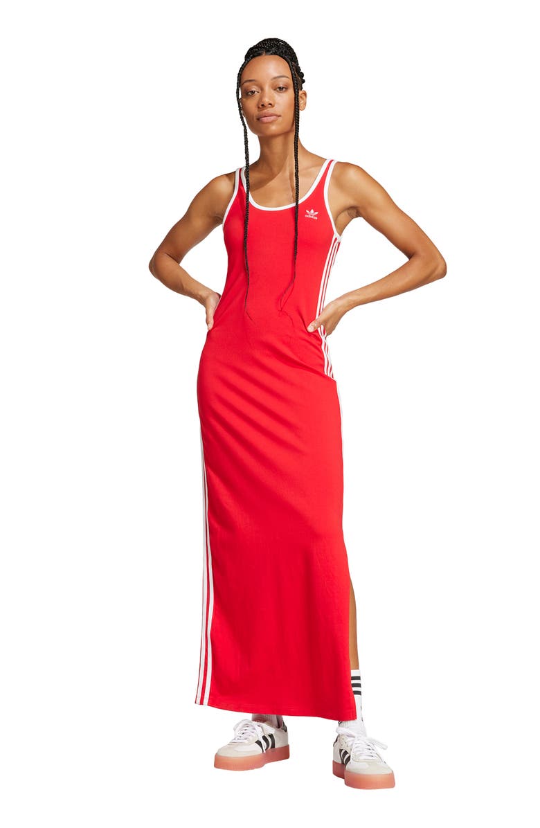adidas Originals Adicolor 3-Stripes Maxi Dress, Alternate, color, Better Scarlet/ White