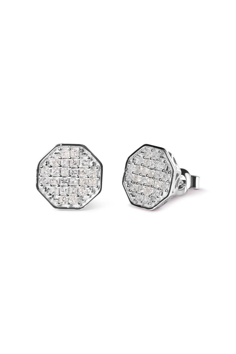10K White Gold 7/8 Cttw Princess Diamond Composite Octagon Shaped Stud Earrings, Alternate, color, White