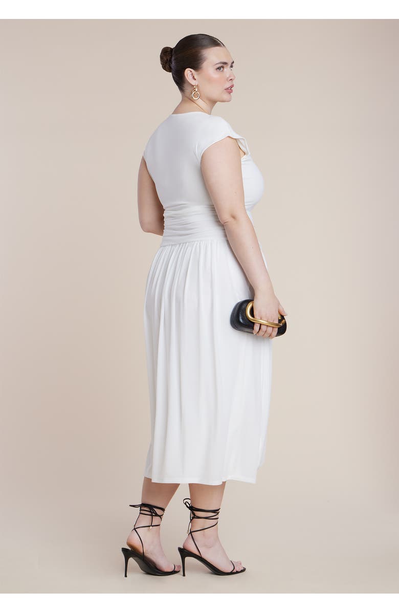 ELOQUII Drape Detail Fitted Mesh Dress, Alternate, color, Jet Stream