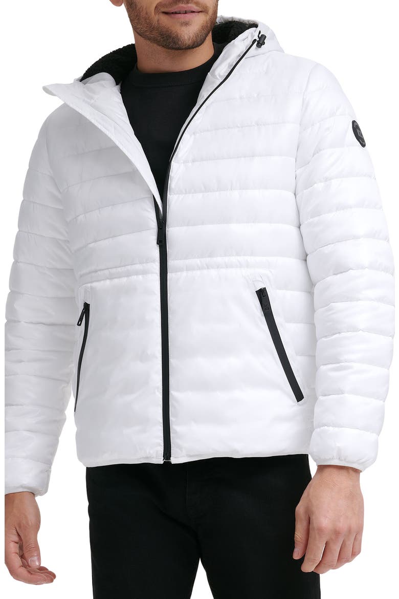 Hooded Midweight Quilted Zip Jacket, Main, color, WHITE