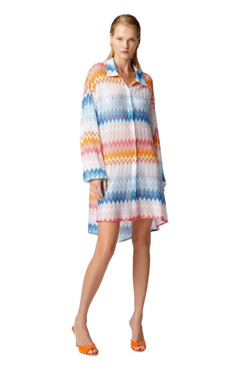 Oversized Shirt In Zig Zag Lamé Viscose Blend