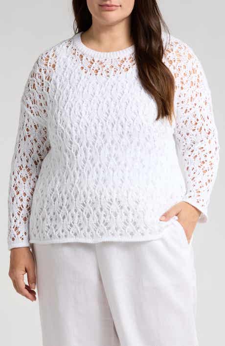 Eileen Fisher Open Stitch Organic Cotton Crewneck Sweater