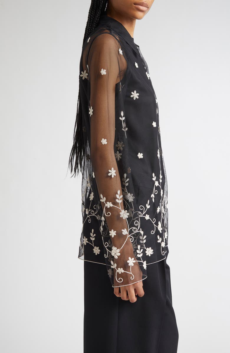 TOTEME Floral Embroidered Tulle Shirt, Alternate, color, Black/ White