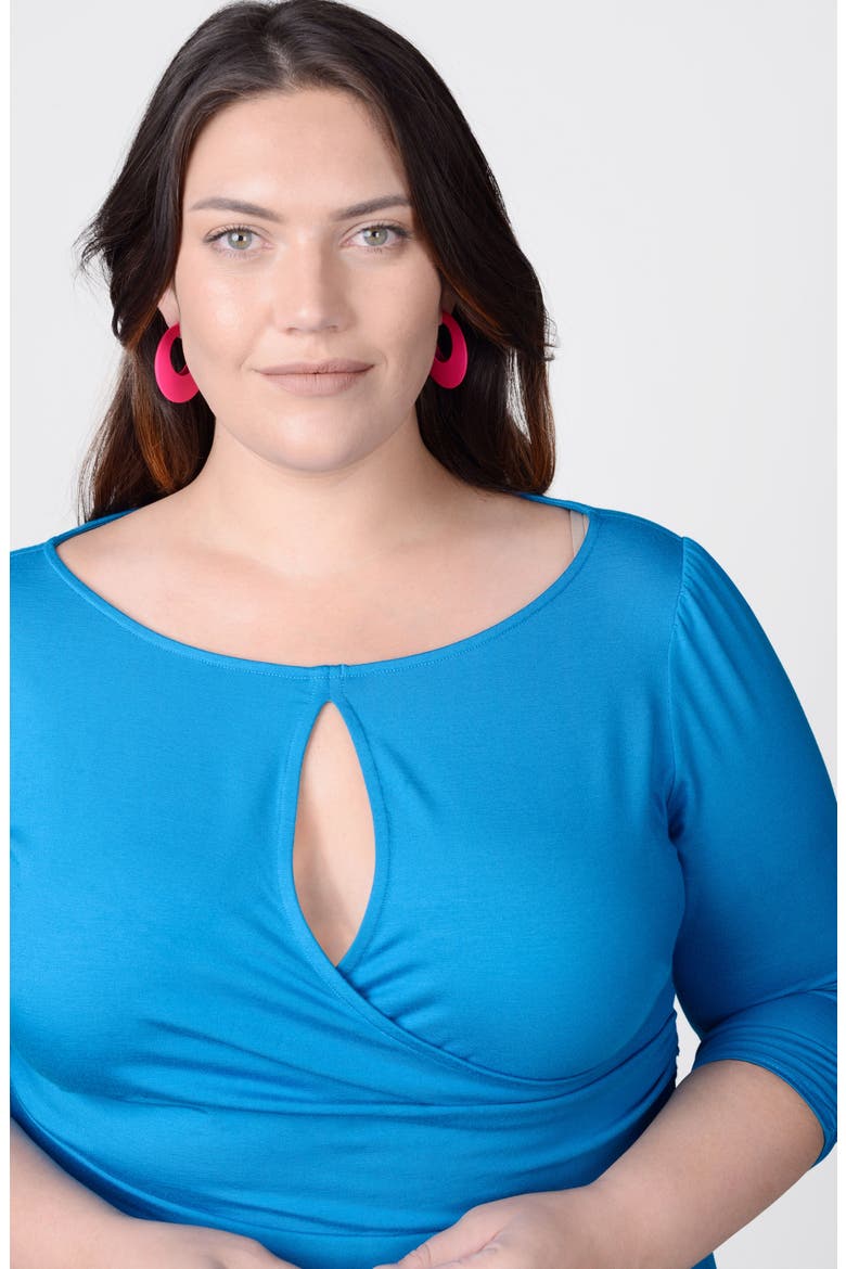 Lina Keyhole Ruched Faux Wrap Dress, Alternate, color, BLUE