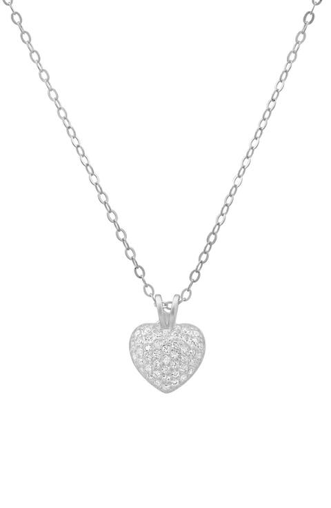 Puffy Pavé Cubic Zirconia Heart Pendant Necklace