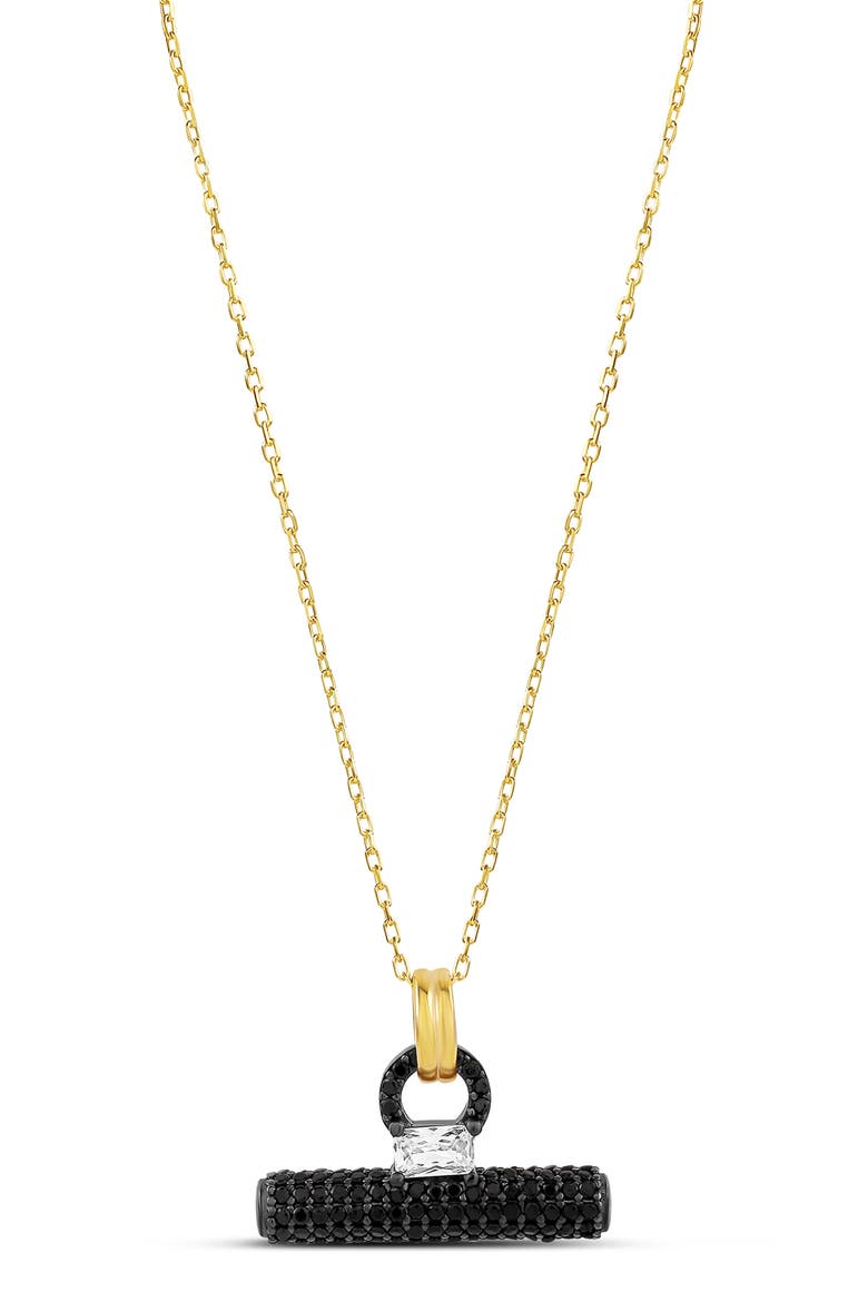 Pav T Bar Pendant Necklace, Main, color, GOLD/ BLACK