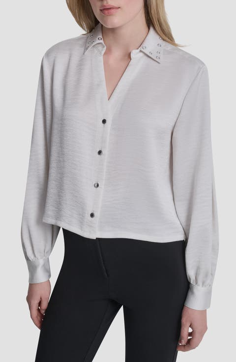 Grommet Collar Button-Up Shirt