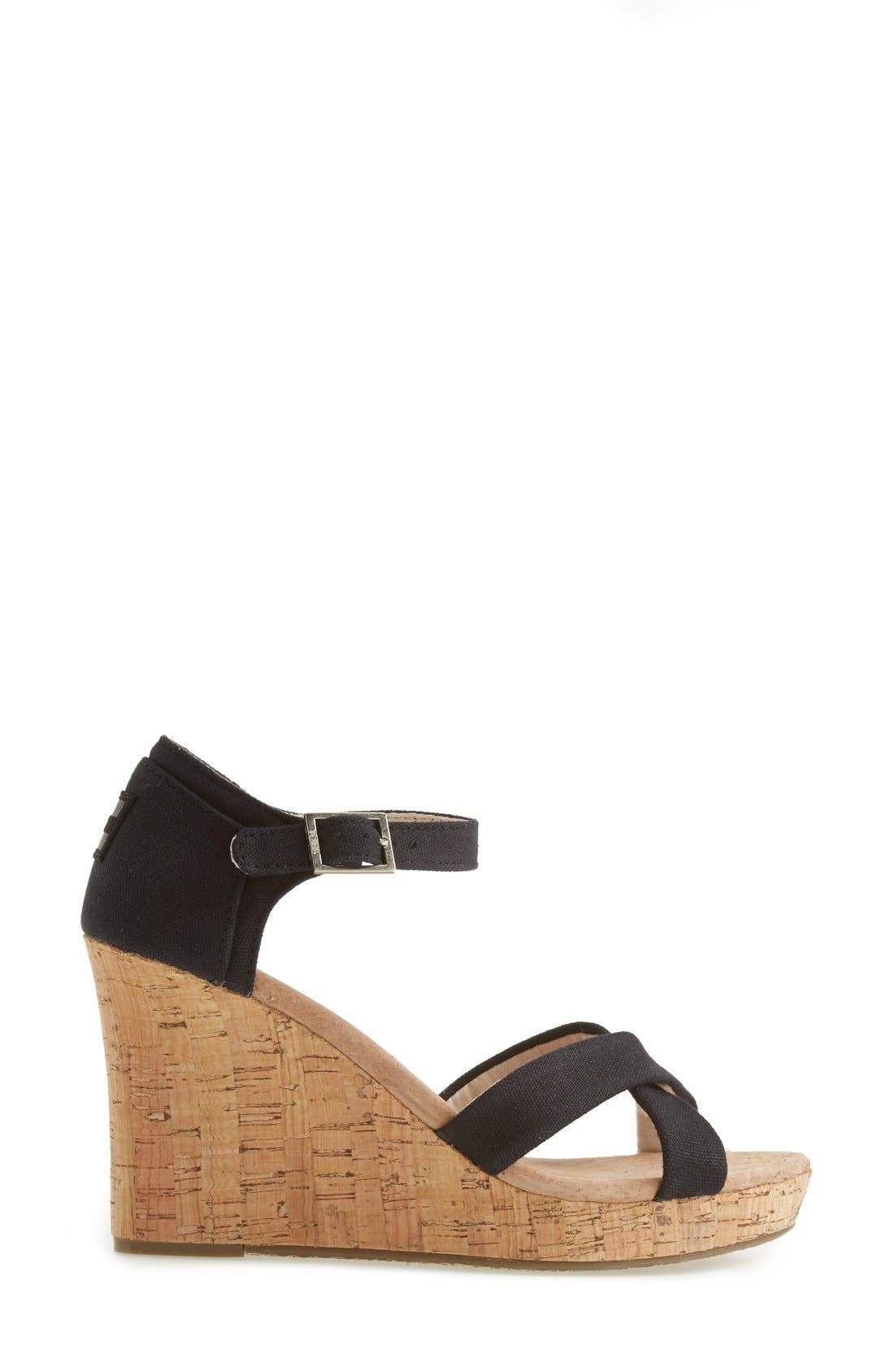 TOMS Canvas Ankle Strap Wedge Sandal, Alternate, color, 
