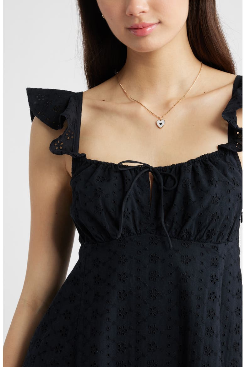 Cotton Eyelet Flutter Sleeve Minidress, Alternate, color, BLACK