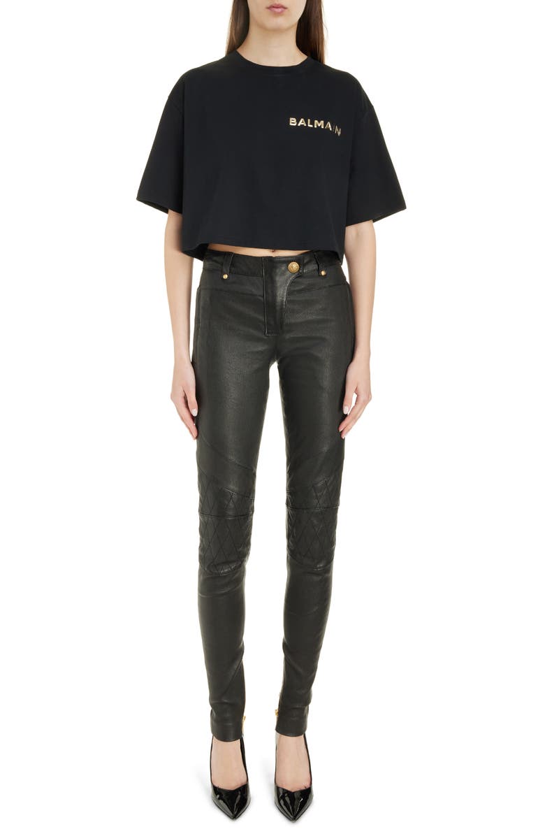 Balmain Laminated Logo Crop T-Shirt, Alternate, color, 