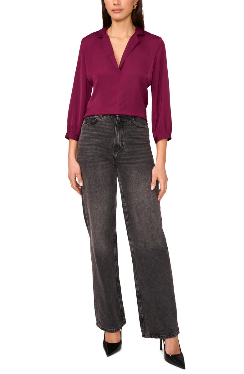 Vince Camuto Notch Collar Crepe Top, Alternate, color, Pickled Beet