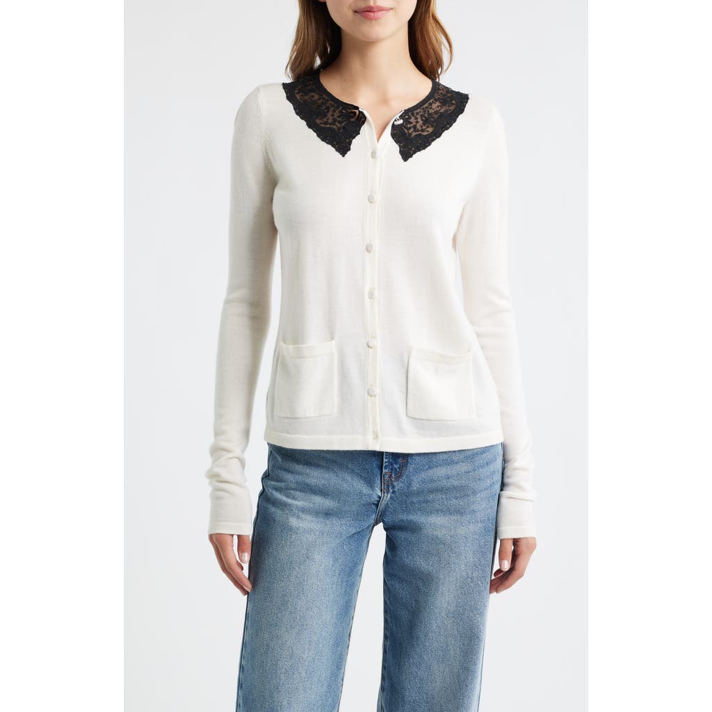 Loveshackfancy Lolani Lace Collar Wool Cardigan In White
