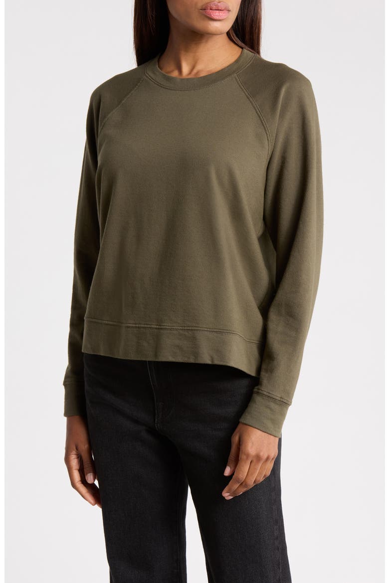 Cotton French Terry Relaxed Sweater, Main, color, ARMY GREEN