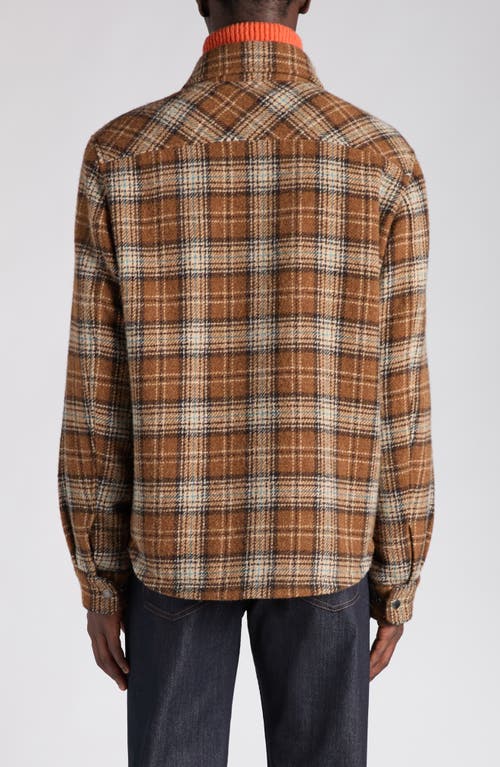 Moncler Checked Virgin Wool Overshirt In Brown