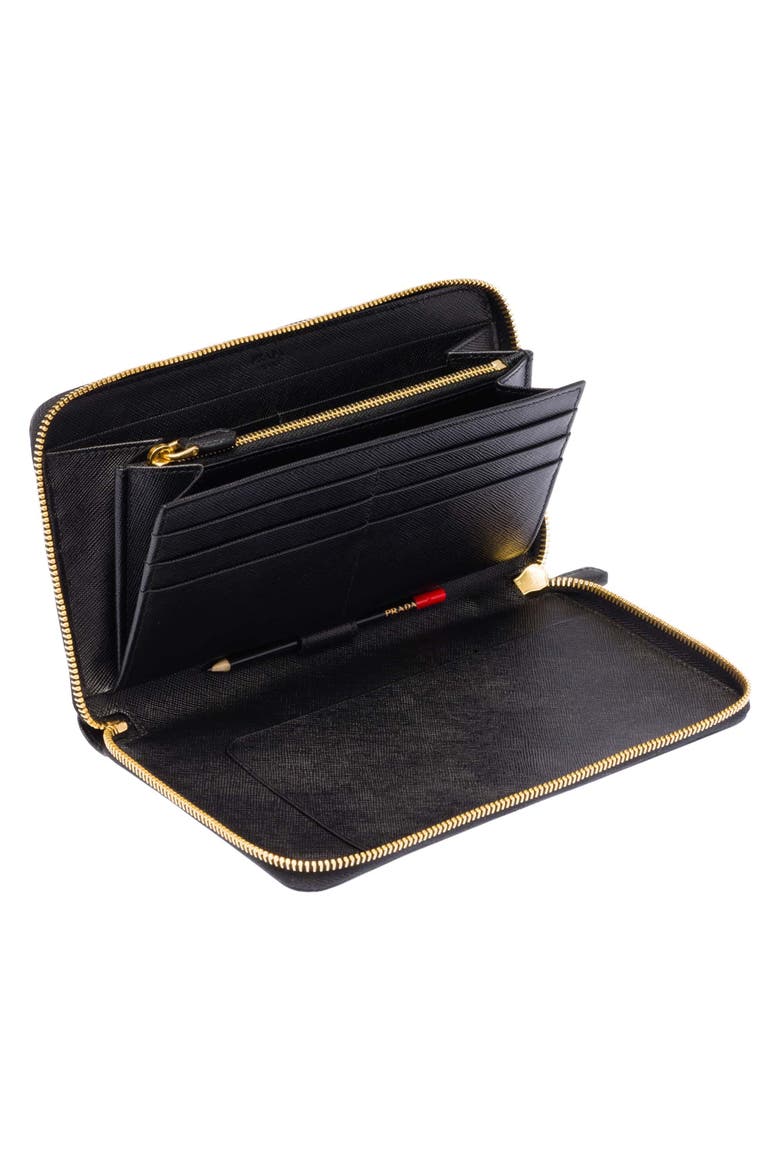 Oro Saffiano Leather Zip Around Wallet, Alternate, color, NERO