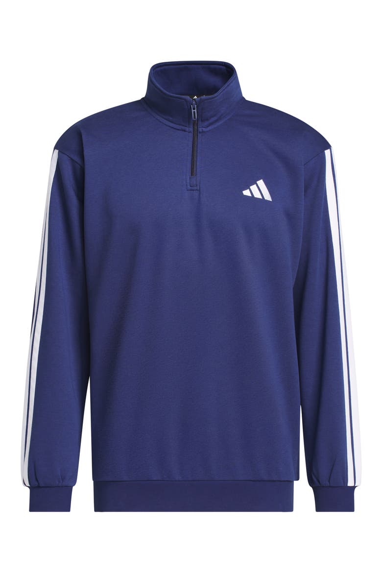 3-Stripe Fleece Quarter Zip Pullover, Main, color, DARK BLUE