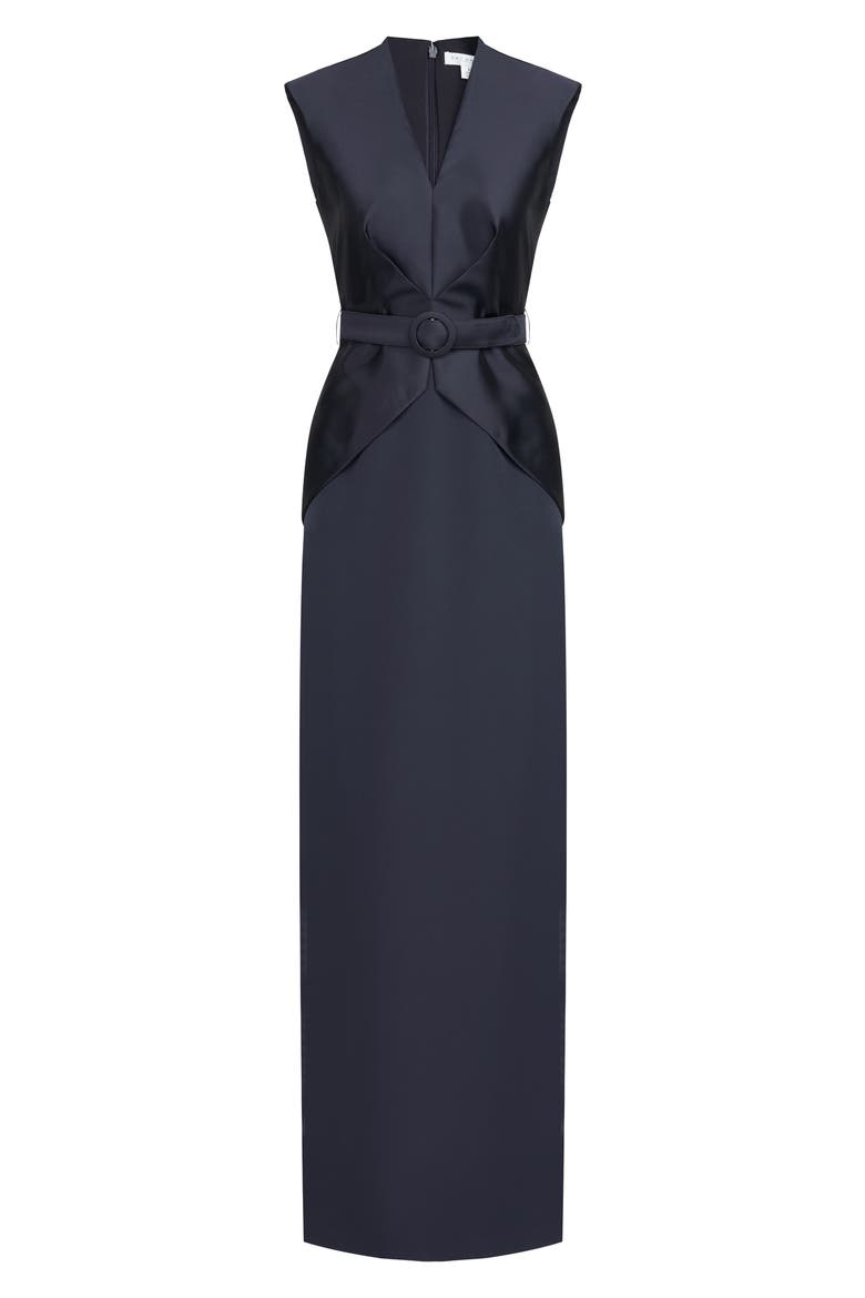 Bronwyn Belted Column Gown, Alternate, color, FRENCH NAVY