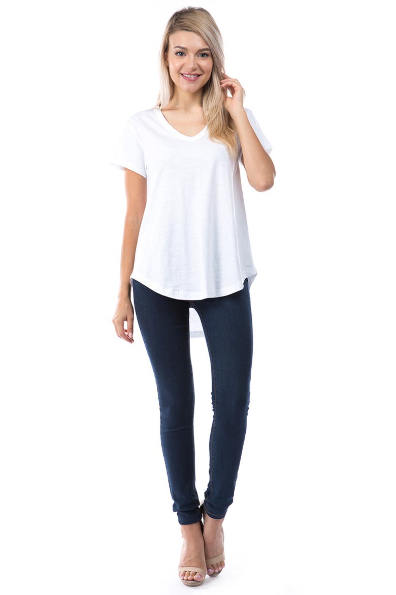 V-Neck High-Low T-Shirt, Alternate, color, WHITE