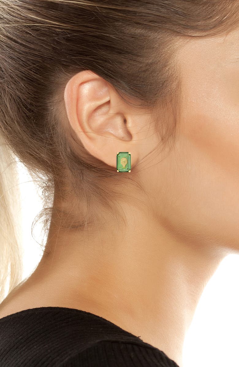 Kurt Geiger London Eagle's Head Emerald Cut Crystal Stud Earrings, Alternate, color, Light Green