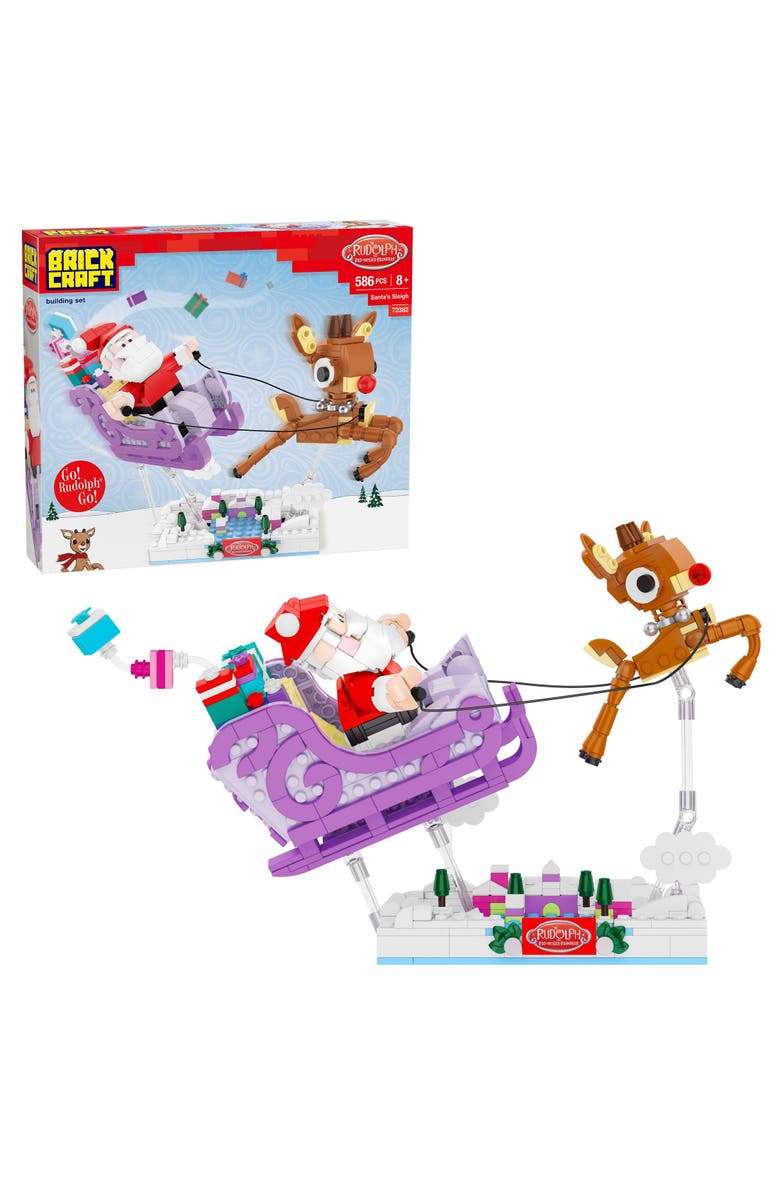 Brickcraft Rudolph Santa's Sleigh Building Set, Main, color, Red