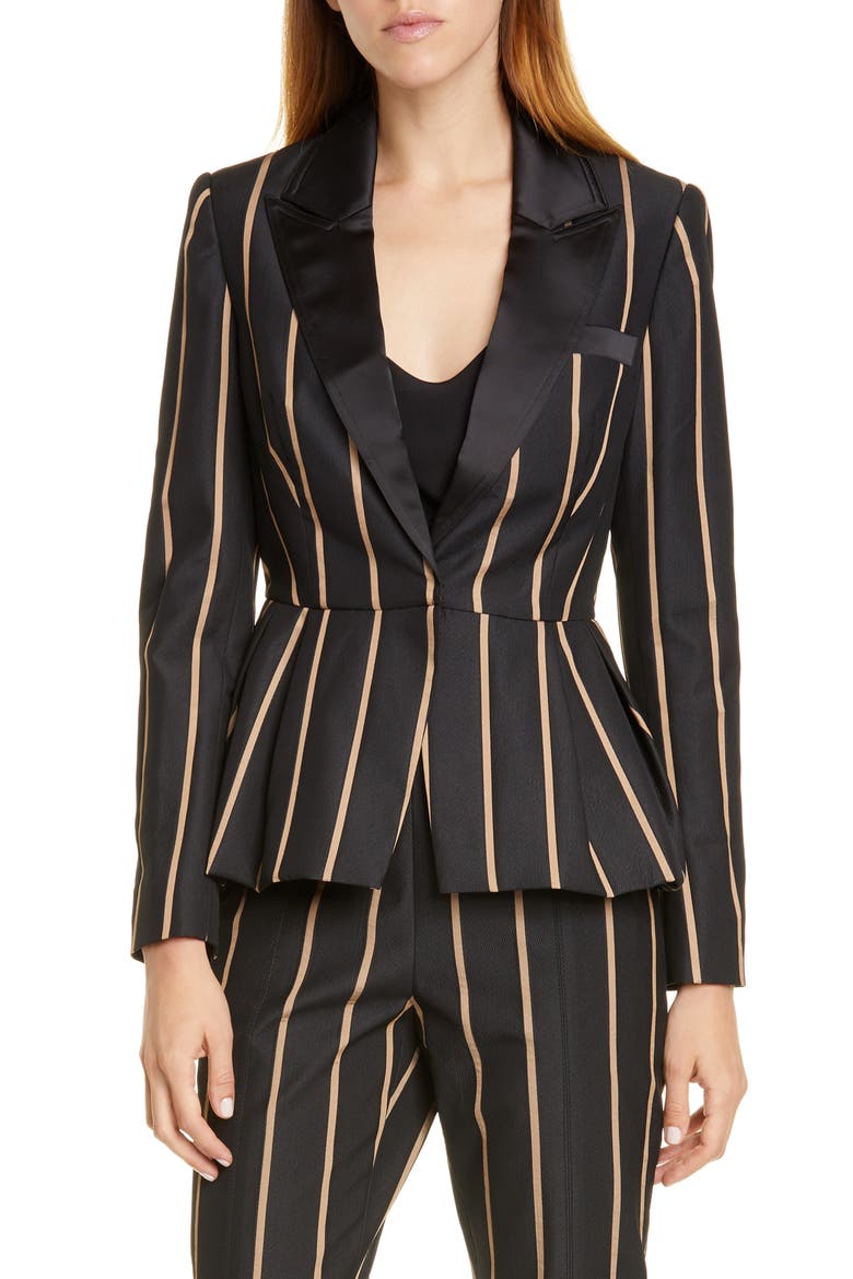 Stripe Peaked Lapel Jacket, Main, color, BLACK/ BEIGE