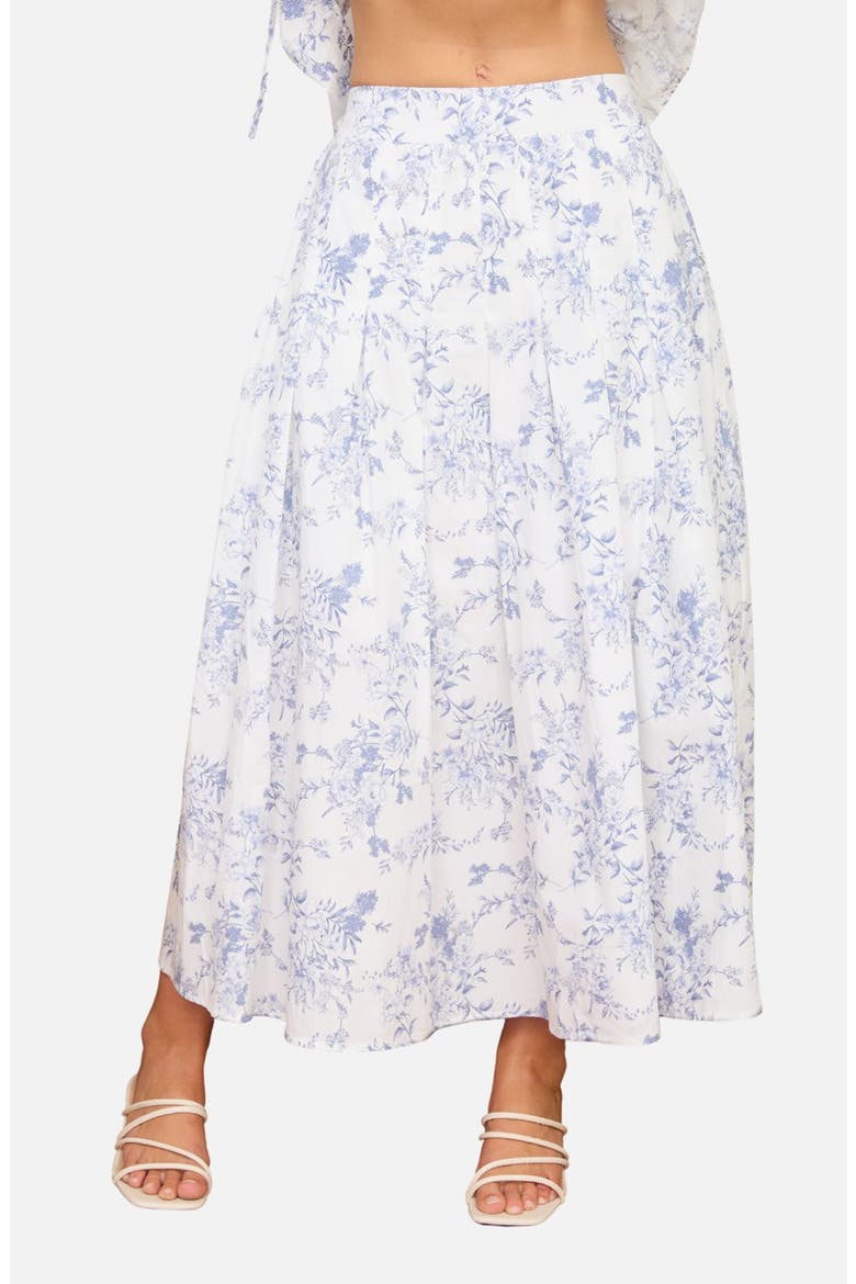 Floral Toile Pleated Midi Skirt, Main, color, BLUE MULTI