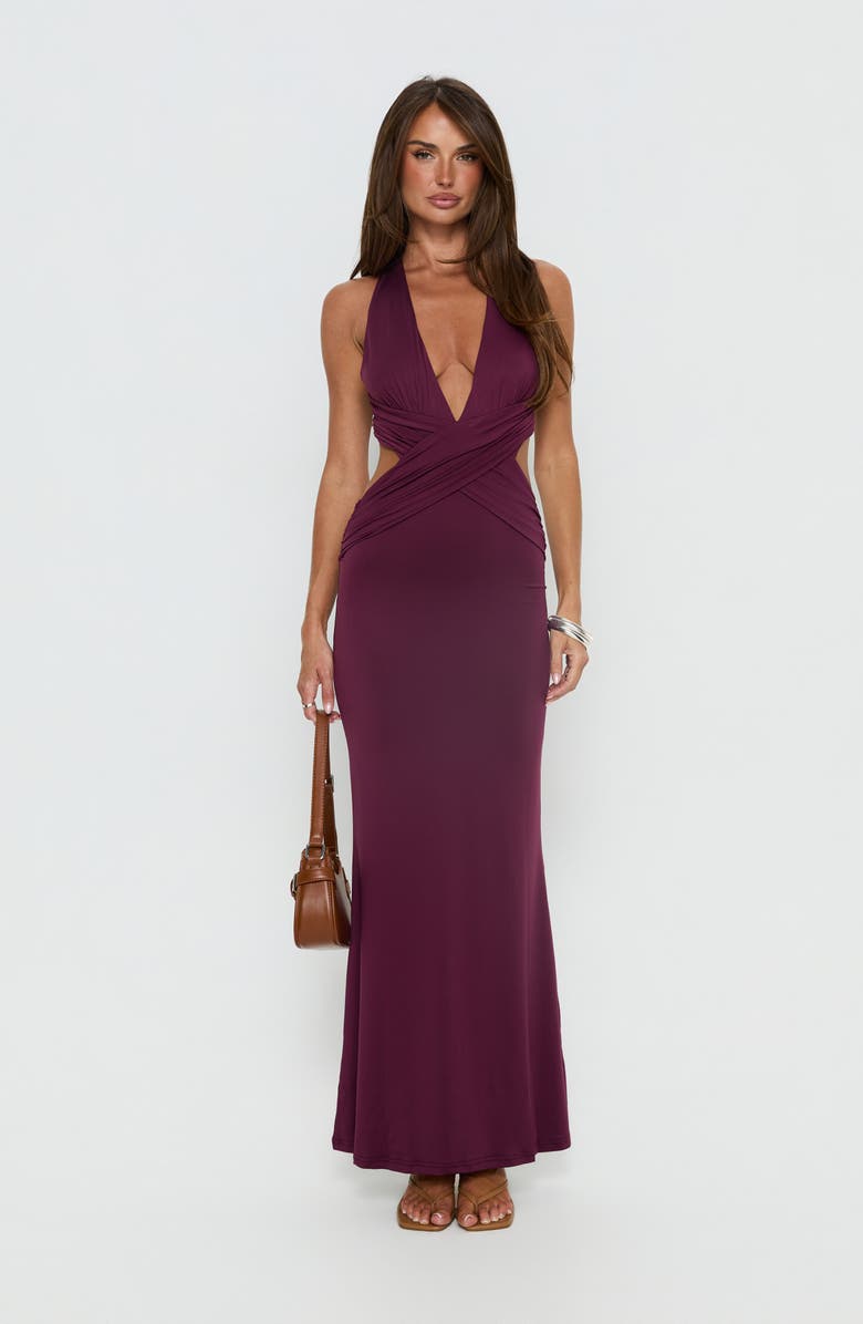 Princess Polly Bambia Cutout Sleeveless Gown, Alternate, color, Purple