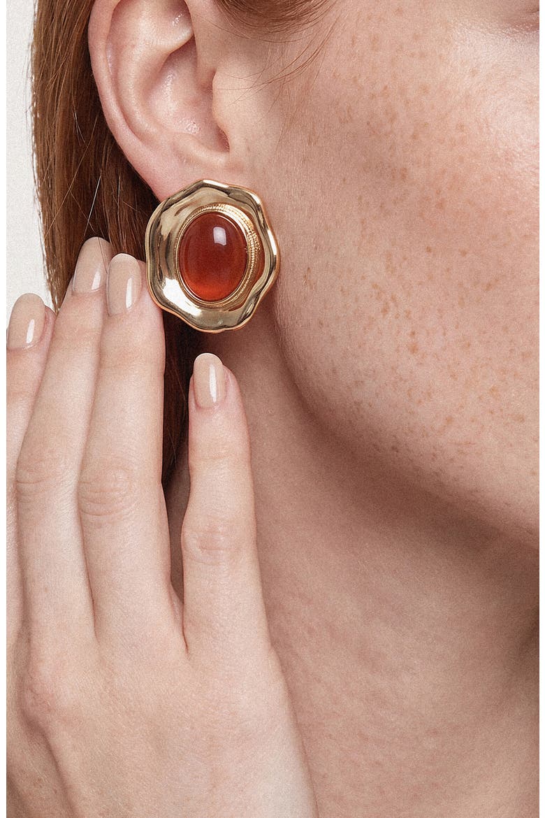 Hammered Stone Stud Earrings, Alternate, color, TIGERS EYE