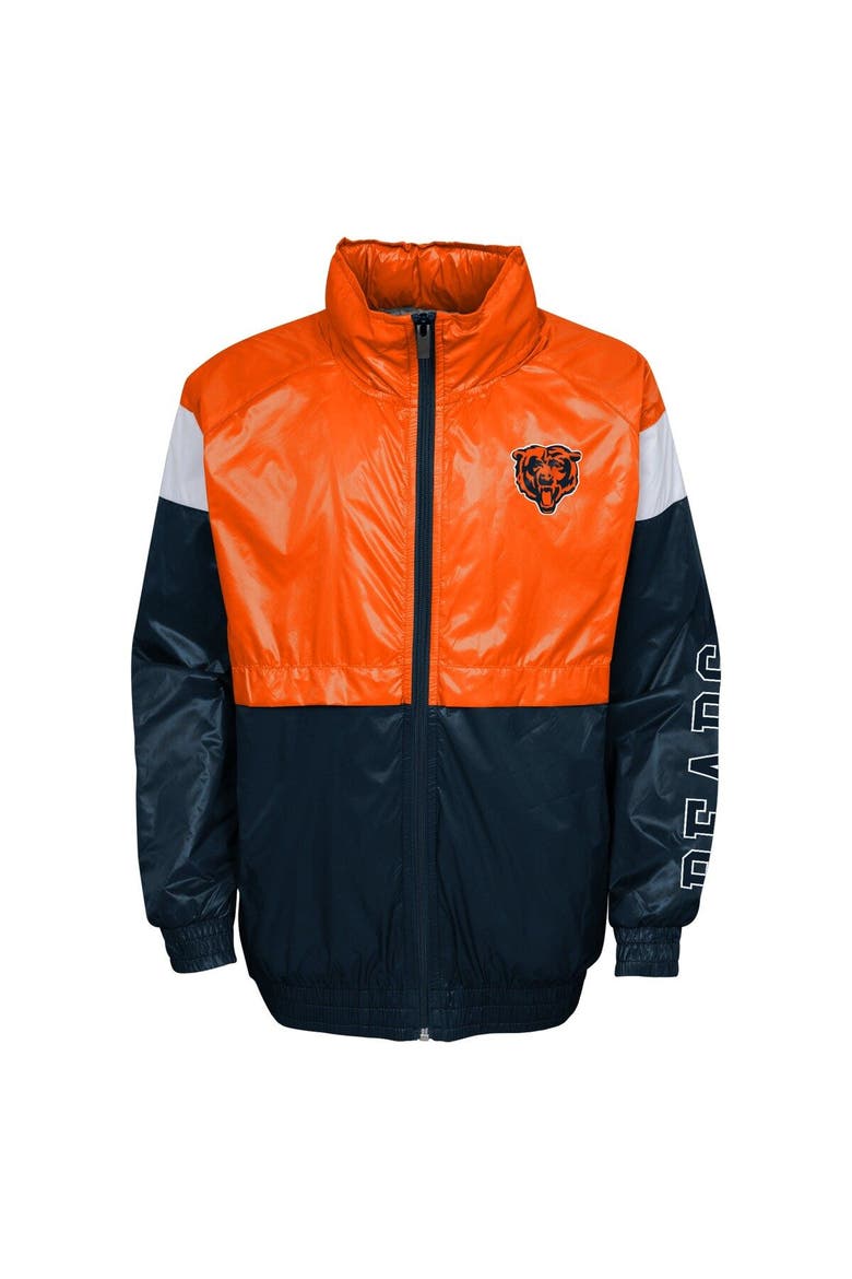 Youth Orange/Navy Chicago Bears Goal Line Stance Full-Zip Hoodie Windbreaker, Alternate, color, Orange