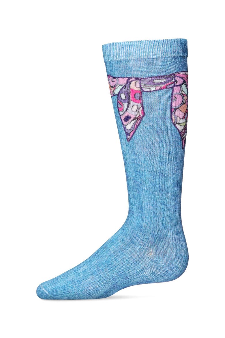 Silk Tie Knot Knee High Sock, Main, color, Denim