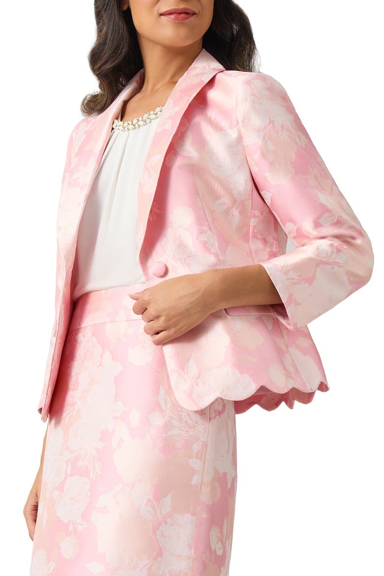 Floral Jacquard Shawl Collar Scalloped Blazer, Alternate, color, TUTU PINK MULTI