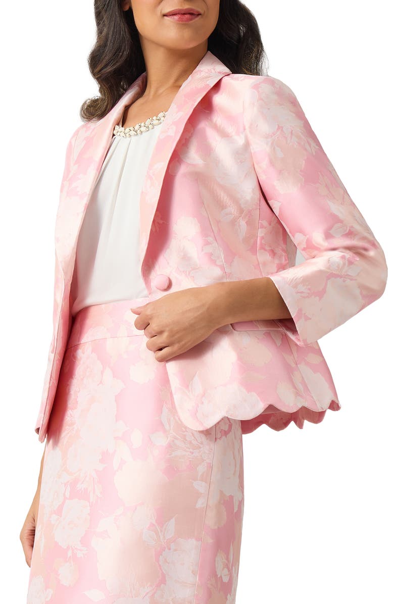 KASPER Floral Jacquard Shawl Collar Scalloped Blazer, Alternate, color, 