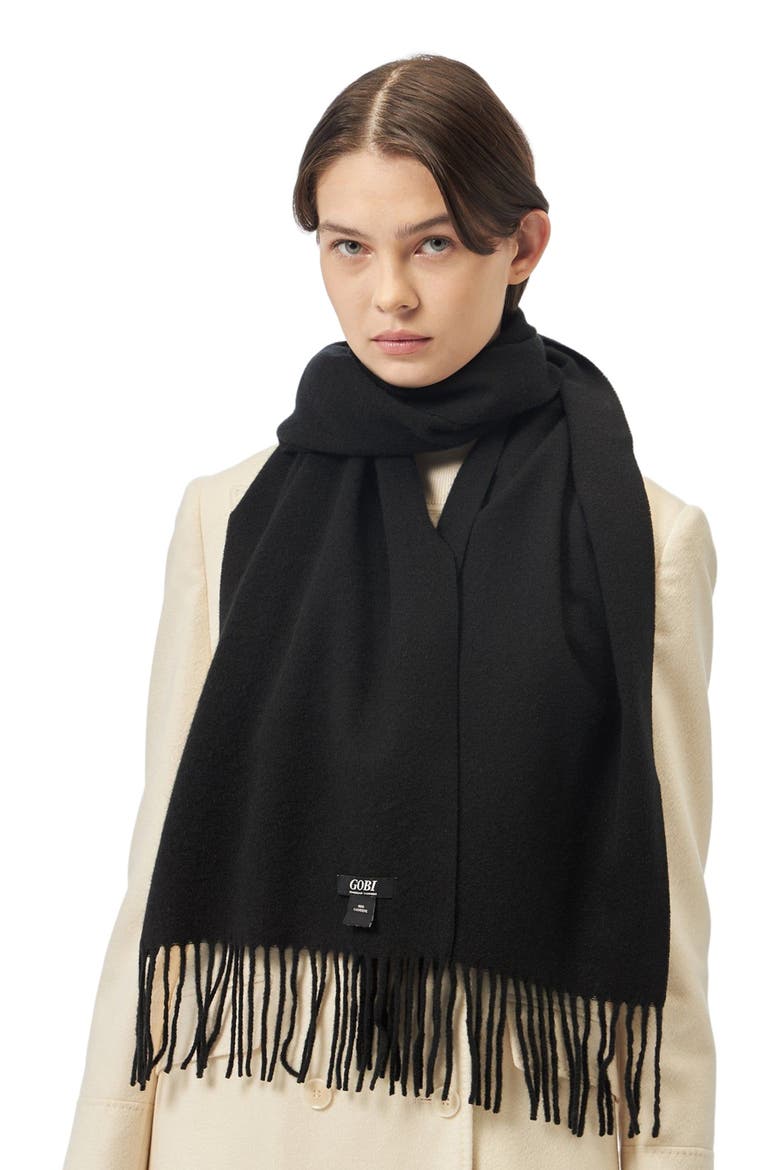 Cashmere Fringed Scarf, Alternate, color, black