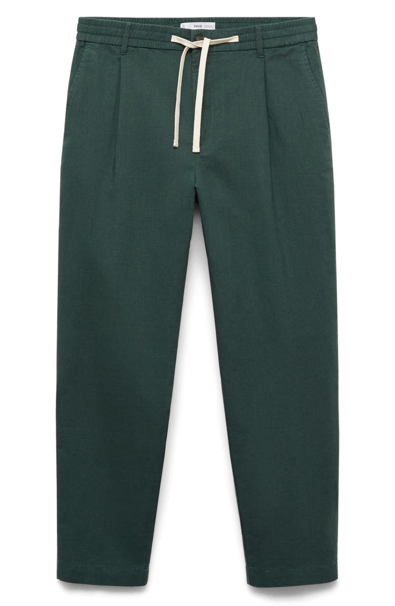 MANGO Slim Fit Linen & Cotton Drawstring Pants, Alternate, color, Dark Green