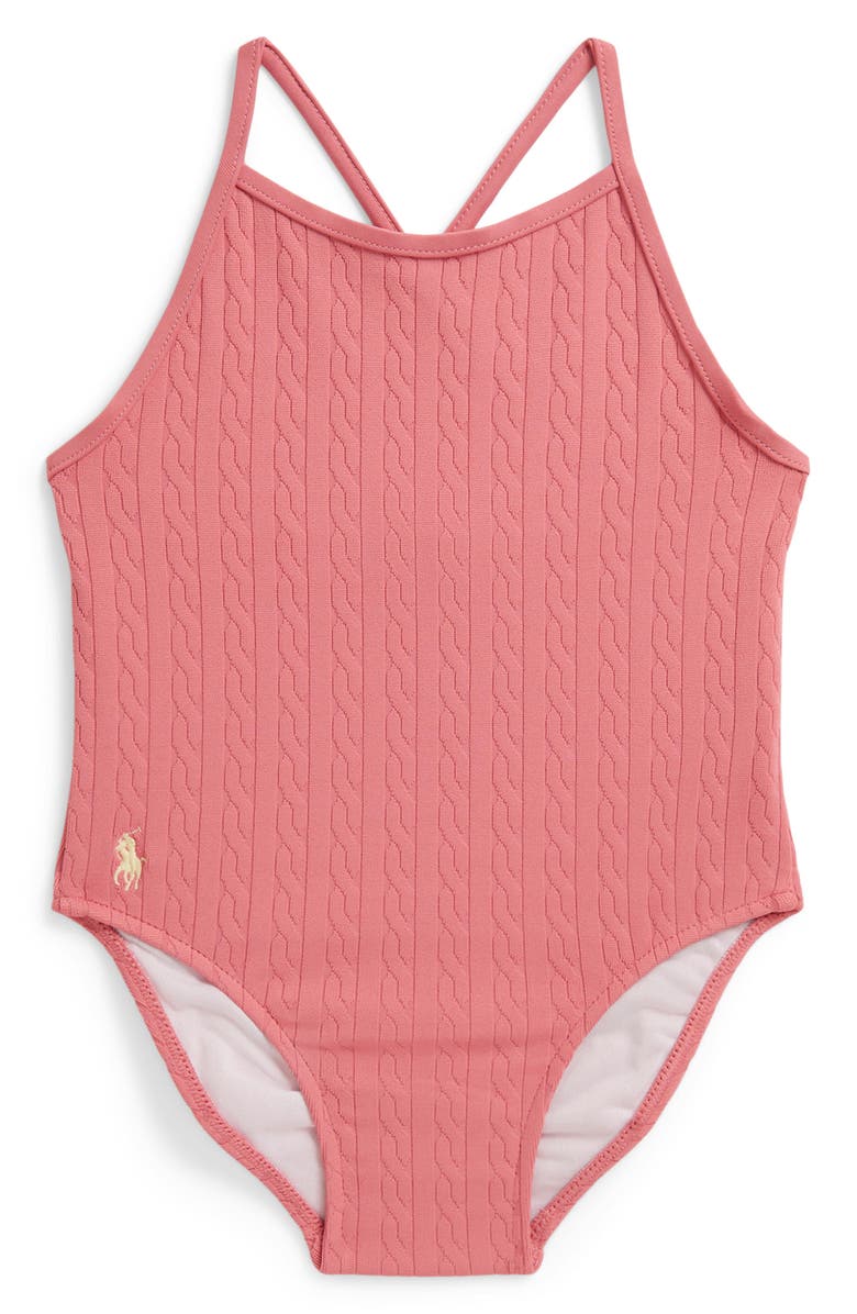 Ralph Lauren Kids' Cable One-Piece Swimsuit, Main, color, Desert Rose