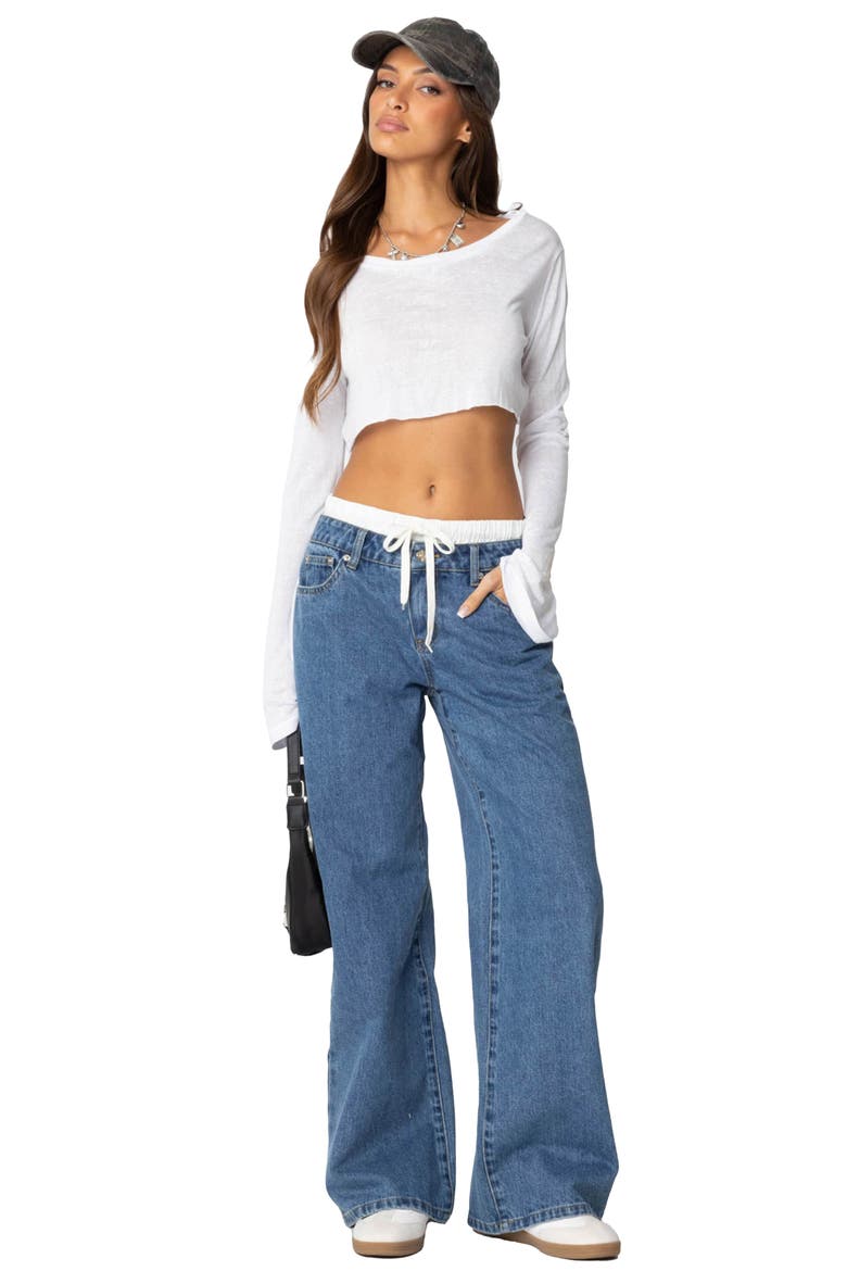 Drawstring Boxer Detail Nonstretch Wide Leg Jeans, Alternate, color, BLUE