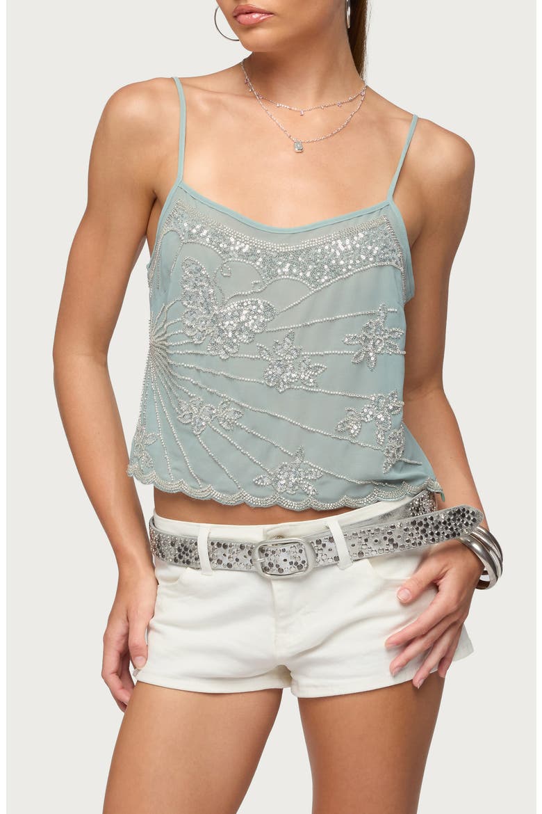Beaded Sequin Chiffon Camisole, Main, color, SAGE
