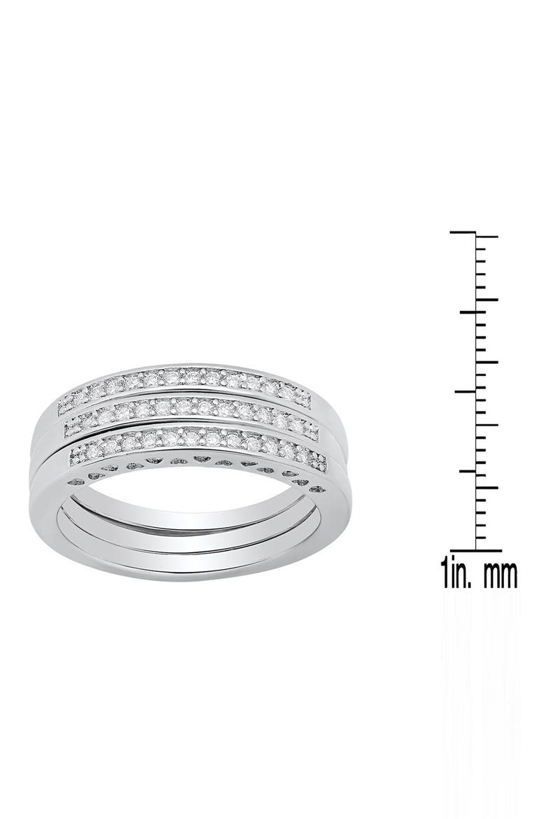 Set of 3 18K White Gold Plated Simulated Diamond Rings, Alternate, color, SILVER