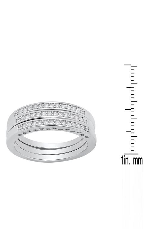 Hmy Jewelry Set Of 3 18k White Gold Plated Simulated Diamond Rings In Metallic