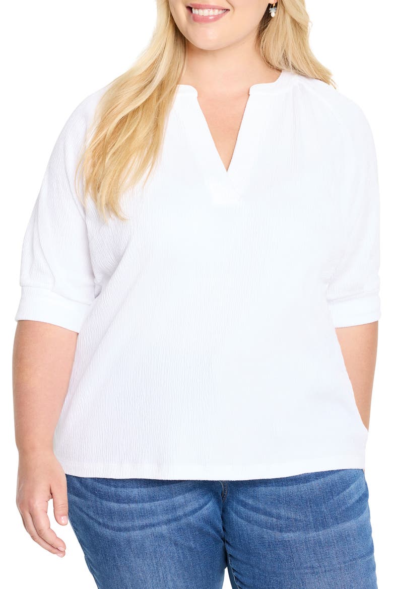 Elbow Sleeve Split Neck Top, Main, color, PAPER WHITE