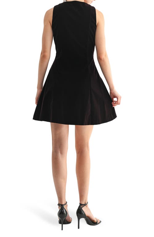 Lush Sleeveless Button Front Velvet Minidress In Black
